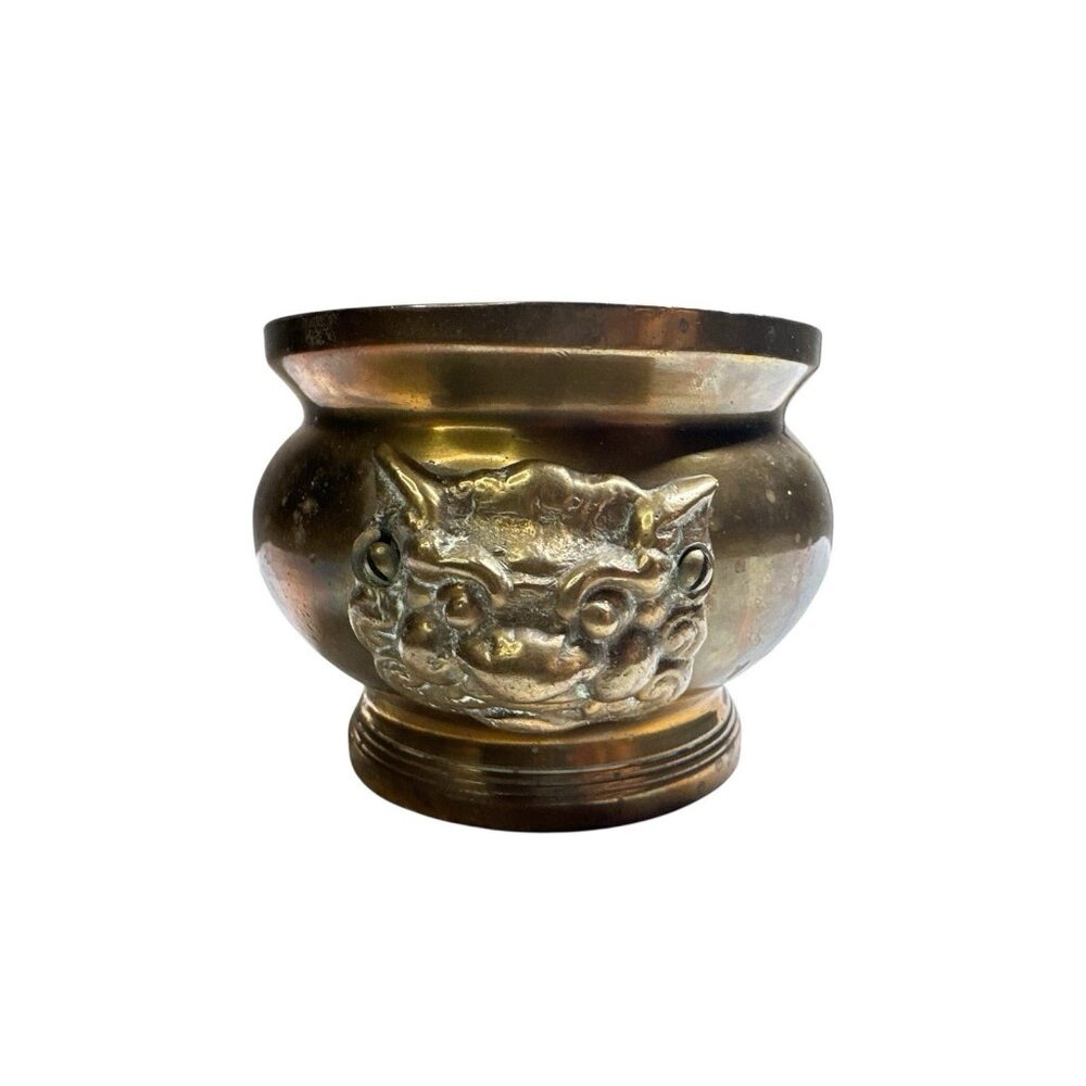 Vintage Lotus Brand Foo Dog Solid Heavy Brass Incense Burner